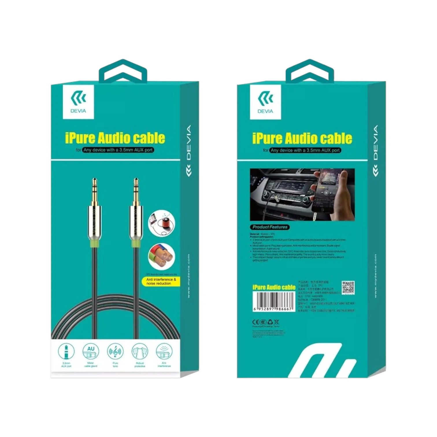 Devia - 1m Mesh Armour Auxiliary Cable - Black