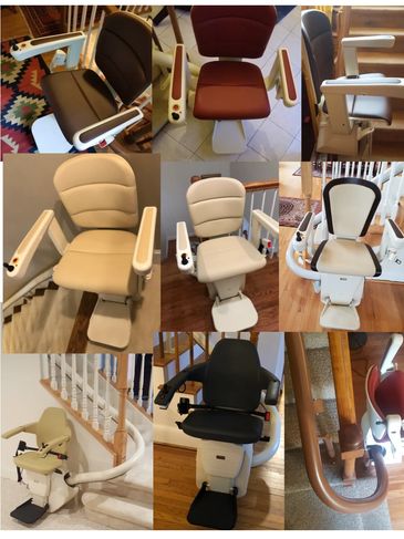 Handicare Freecurve stairlifts in Brown, Red, Cream, navy blue chair colors 