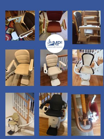 Handicare Freecurve stairlifts in Brown, Red, Cream, navy blue chair colors 