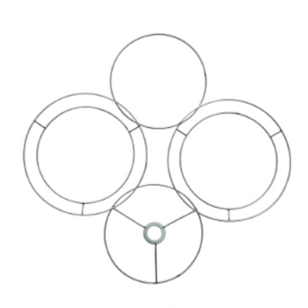 Four circular metal frames connected in a symmetrical pattern on a white background.