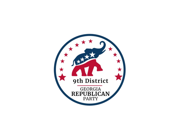 Logo of the Georgia Republican Party 9th District featuring an elephant and stars.
