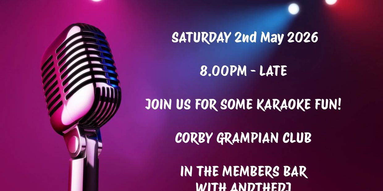 Karaoke night announcement with vintage microphone and colorful lights.