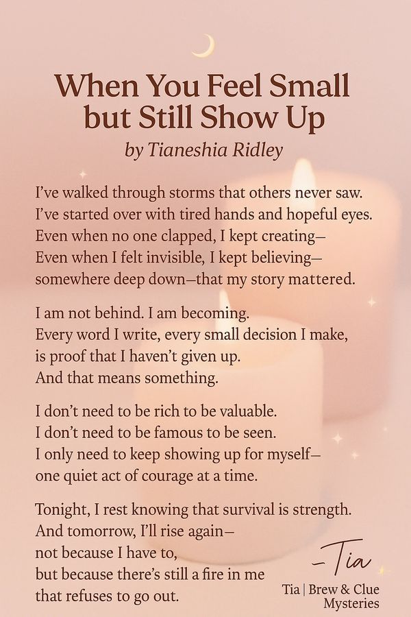 Pink and cream artwork with candlelight and poem text by Tianeshia Ridley, symbolizing hope.