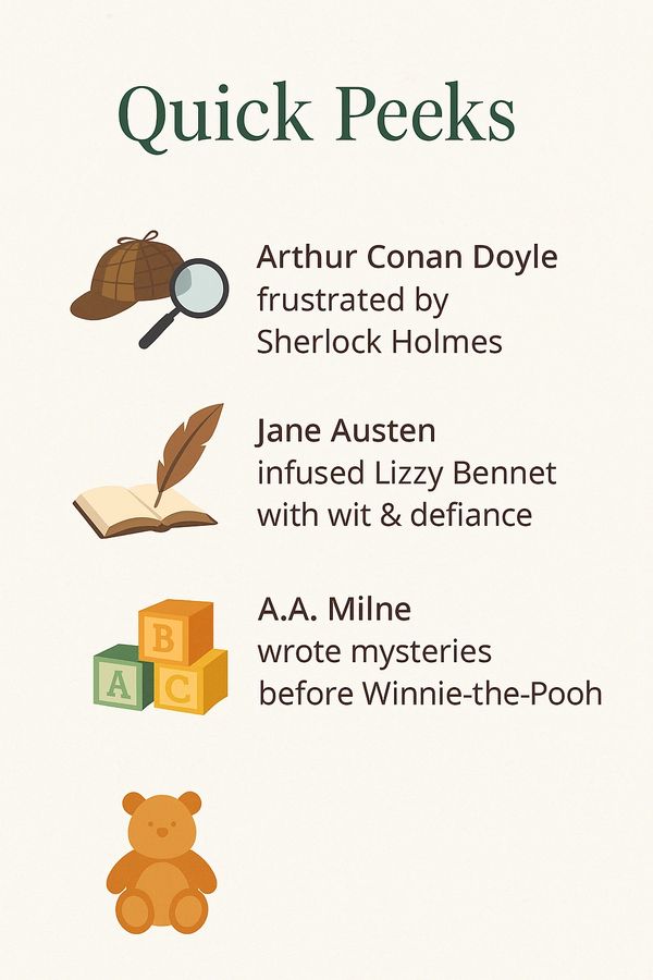 From Doyle’s frustration to Austen’s wit to Milne’s hidden mysteries — every author leaves a trace.