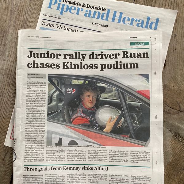 Junior rally driver Ruan aims for podium at Kinloss event.