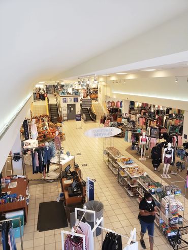 Drywall repair of a concave ceiling, Colonial Mall, Greenville