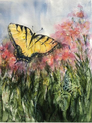 Summer Swallowtail Soiree' Original Watercolor Painting 11" x 14".
