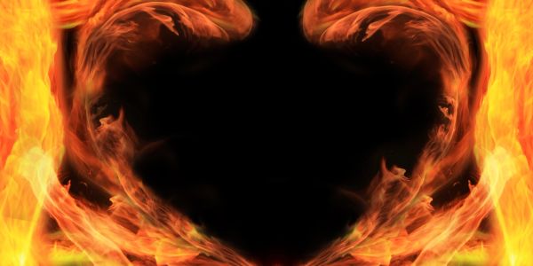 Fire forming a heart.