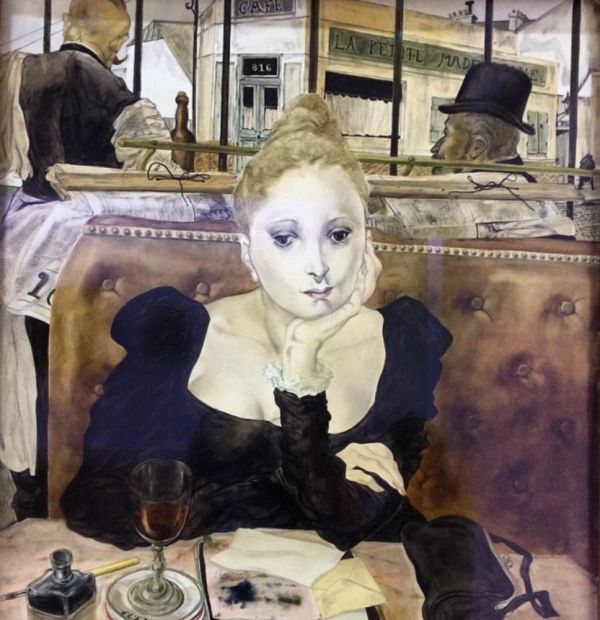 Leonard Tsuguharu Foujita "Au cafe"
 Oil on Canvas 1949 