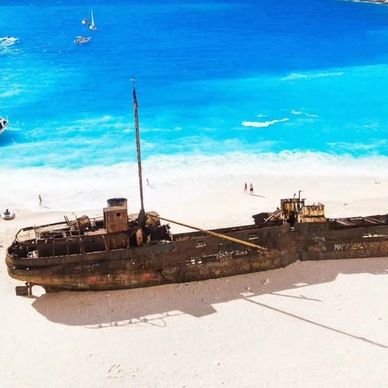 Shipwreck beach in Zante at the Blue Lagoon at Navagio