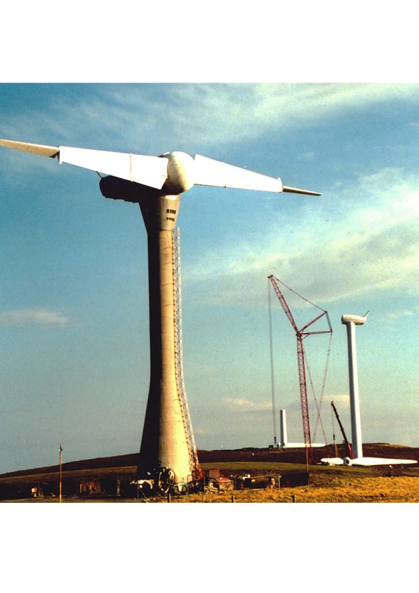 Historic 3MW turbine and the construction of the Thorfinn Wind Farm in approx 2000
