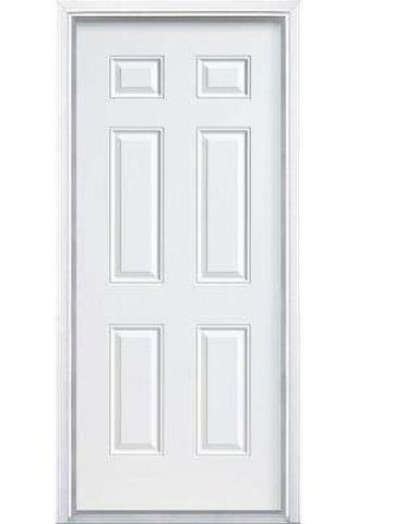 SIx Panel Primed Steel Front Door in White Color