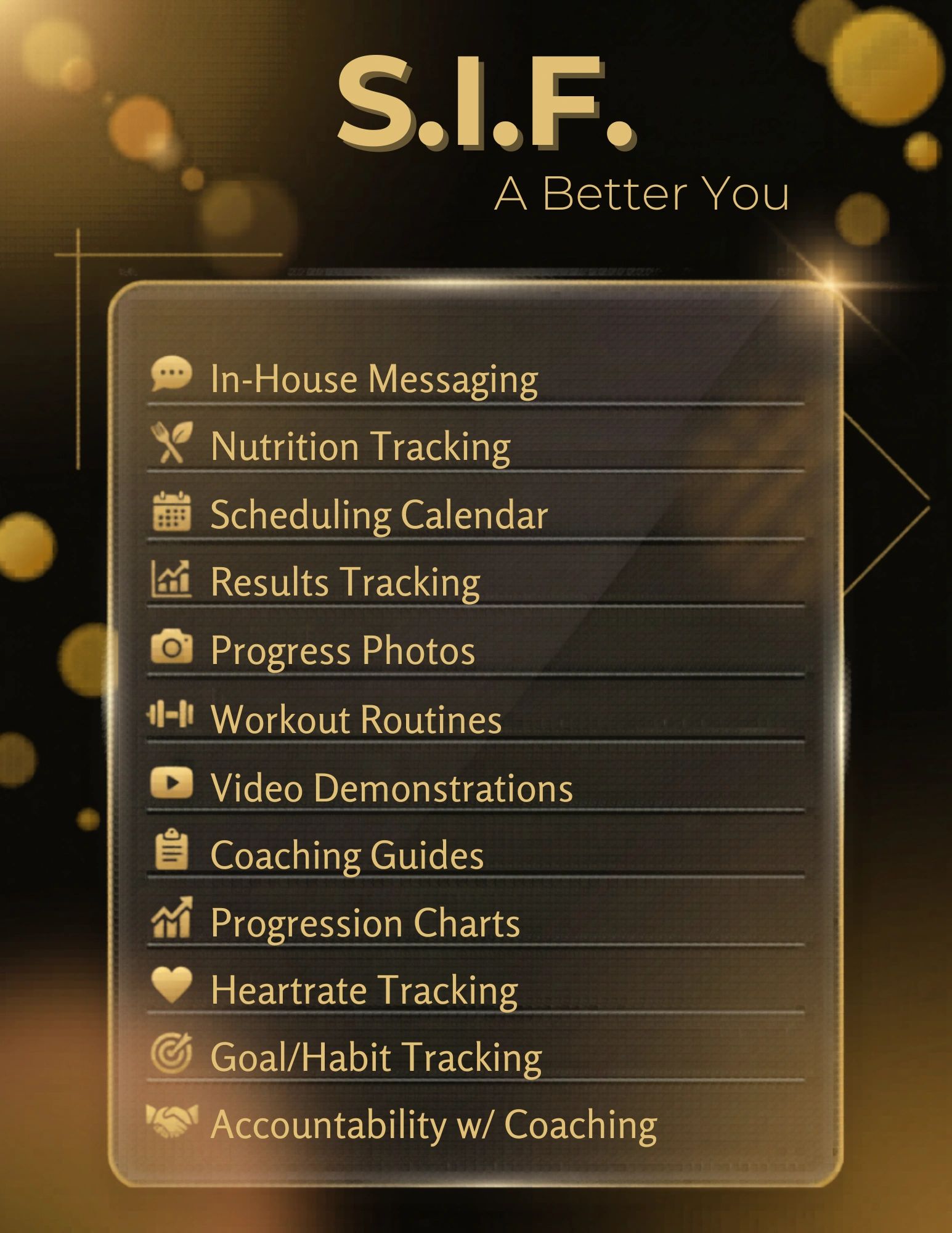 S.I.F. app features for a better you, including tracking and coaching.