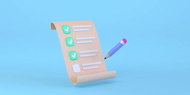 A graphic of a checklist on a light blue background