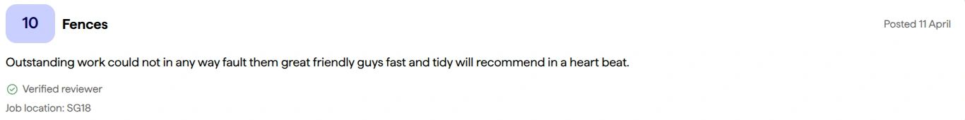 Positive review praising friendly and efficient work.