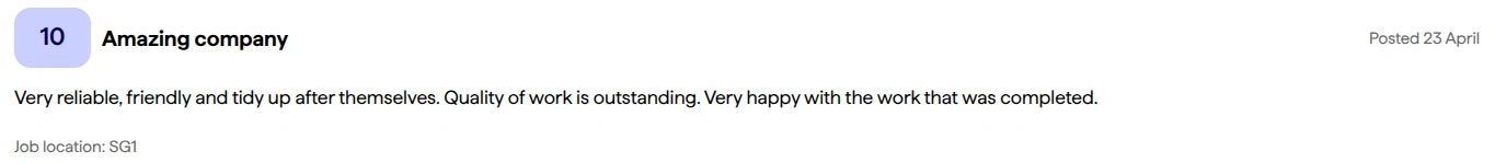 Positive 5-star review praising reliability and quality.