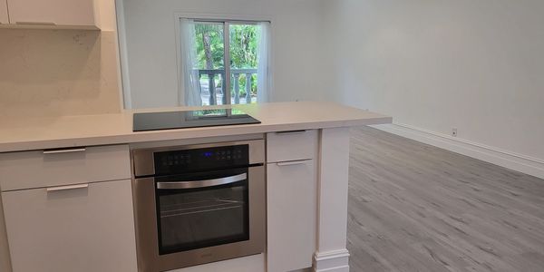 Modern and open kitchen. Compaq Countertops and new appliances. Induction cooktop / convection oven