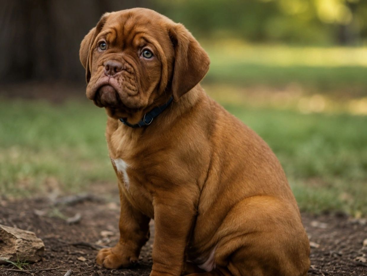 French Mastiff puppy looking out into the yard in a canada at Argyle Bordeaux 