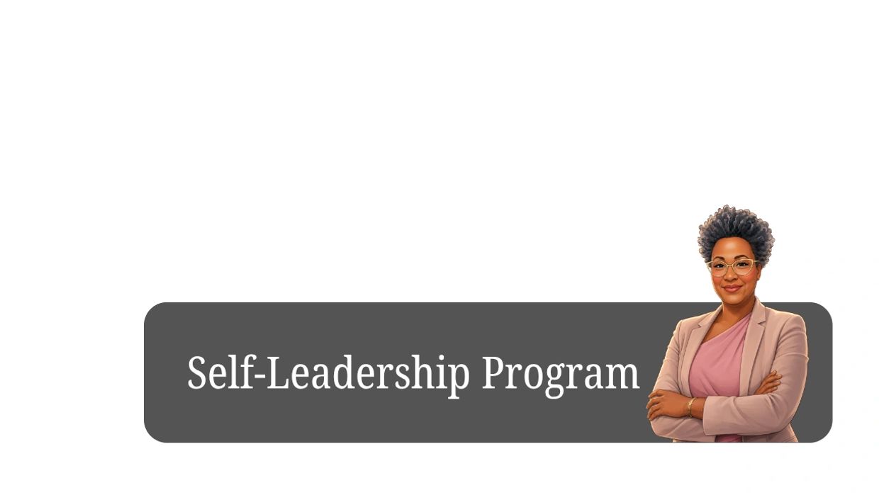 Confident woman promoting a Self-Leadership Program.