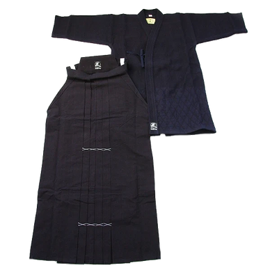 Traditional dark kimono and hakama.
