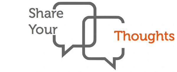 Graphic encouraging people to share their thoughts with speech bubbles.