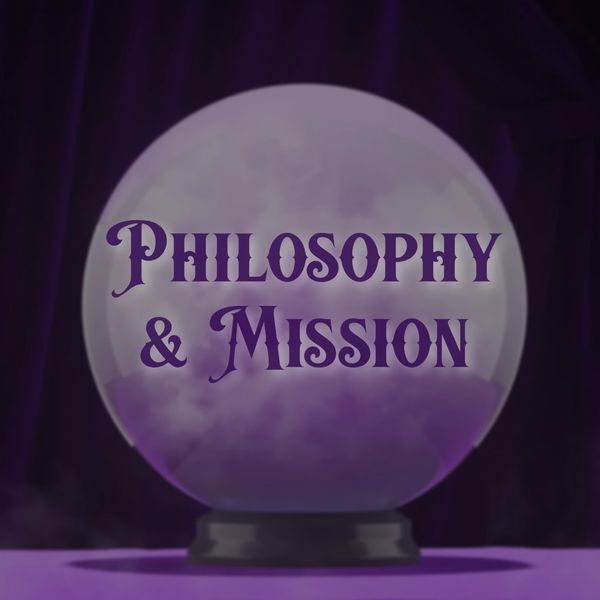 a crystal ball showing "philosophy & mission" of Wicked Hair Studio