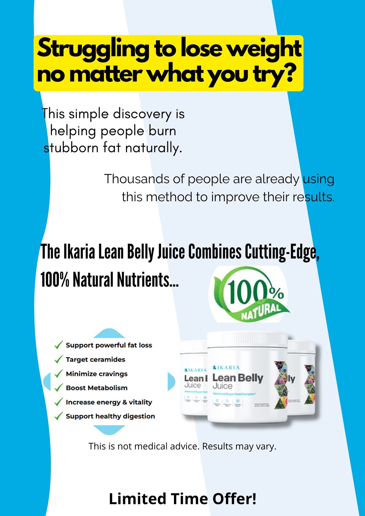 Ikaria Lean Belly Juice promotes natural fat loss and boosts metabolism with 100% natural nutrients.