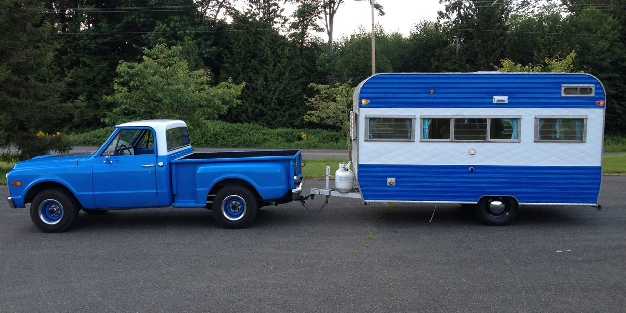 Our 69 Chevy C10 "Blu" with one of our kids..