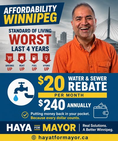 Umar Hayat Announces Water and Sewer Rebate Proposal to Help Winnipeg Families