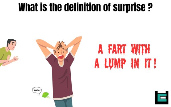 What is the definition of surprise?
A: A fart with a Lump in it.