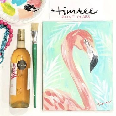 Pink flamingo Timree painting with aqua background