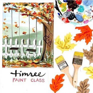 Timree autumn painting with fall tree with swings and coloured leaves