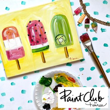 Timree summer painting with colourful fruit popsicles on a yellow background for kids
