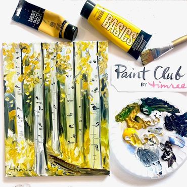 Fall Timree painting with birch trees and autumn leaves