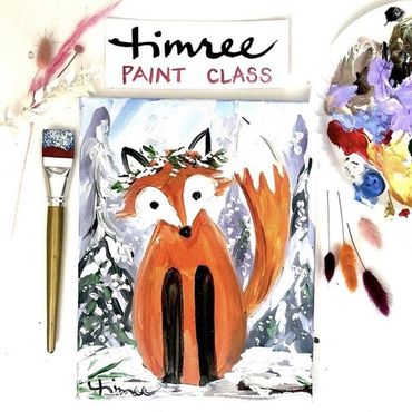 Winter snow fox with floral crown painting by Timree