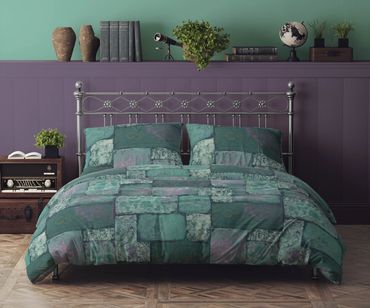 Duvet Cover in Bohemian Paradise Patches viridian lilac greige