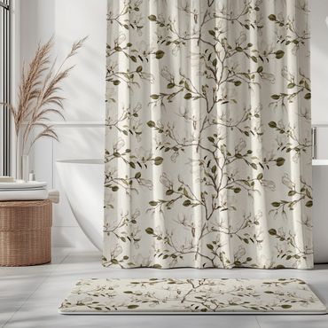 White Magnolia Grove on Cream Elegant Floral Shower Curtain