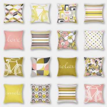 Mustard Yellow Pink Grey Taupe Beige Retro Home Collection