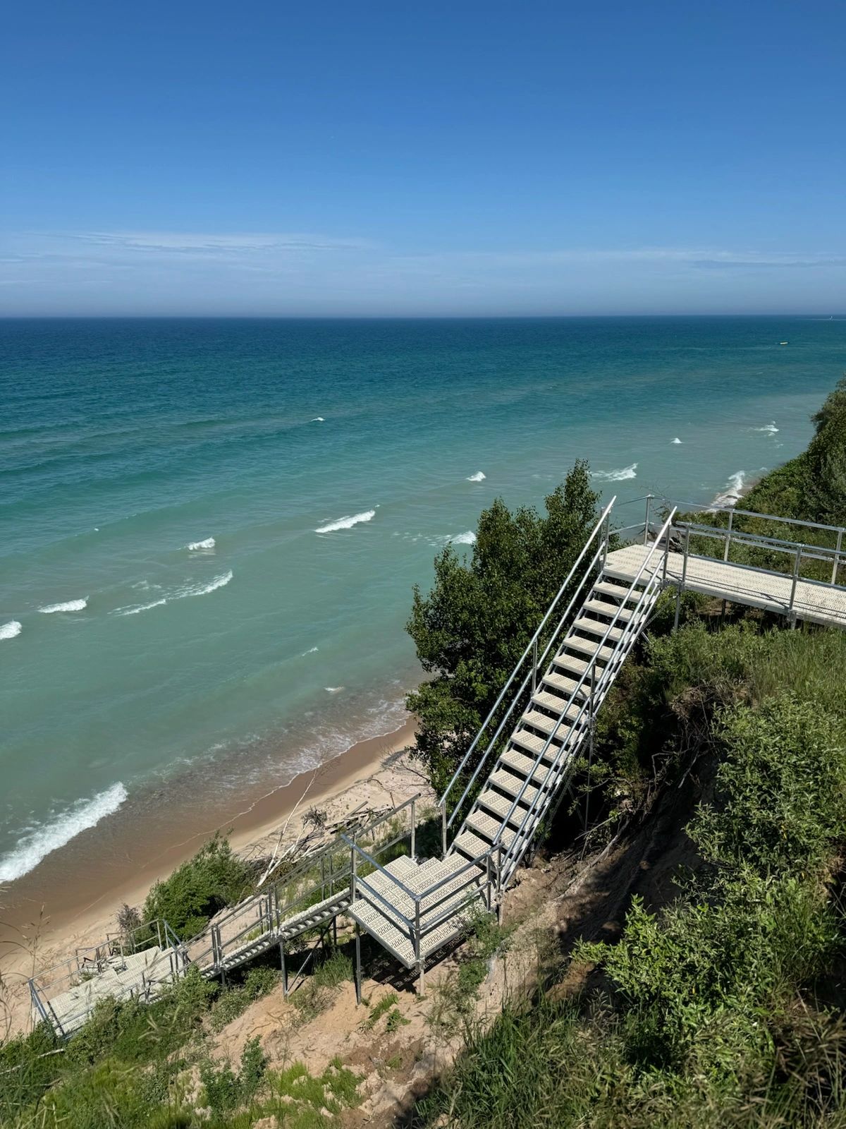 West Olive, Michigan.  EZ Beach Steps installation.  High Bluff along Lake Michigan, Great Lakes.  E