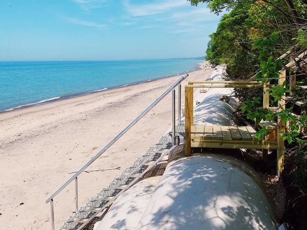 Aluminum beach stairs solution for beach erosion EZ Beach Steps Lake Michigan Beach Steps 