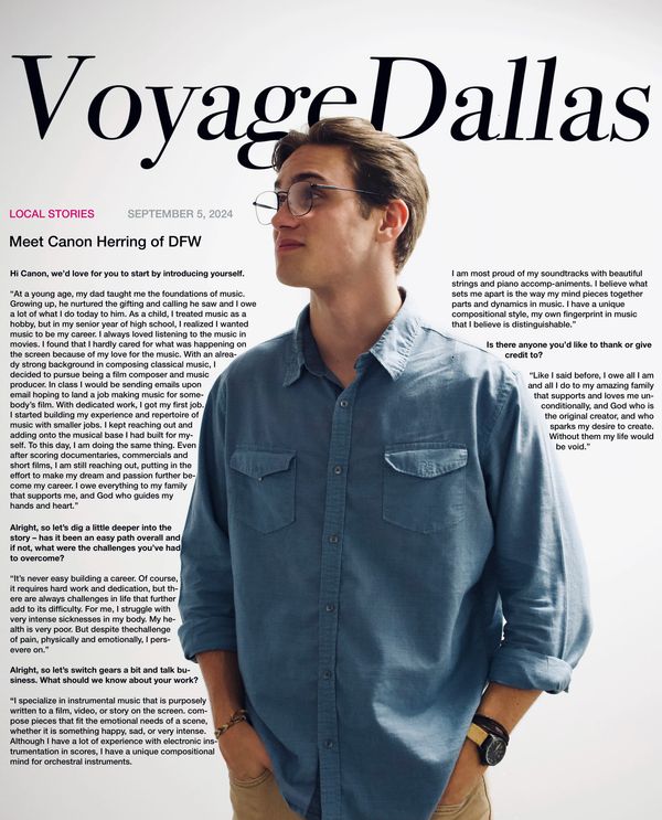 Canon Herring featured in Voyage Dallas sharing his journey in music composition.