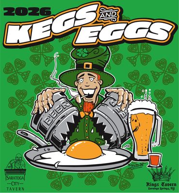 Kegs and eggs design for Kings Tavern in Saratoga Springs NY