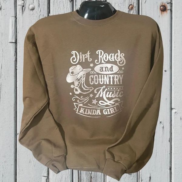 brown sweatshirt with country music style vinyl print