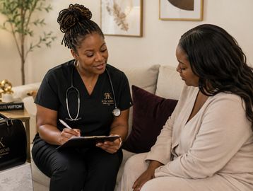 Doctor consulting with patient in a cozy setting.