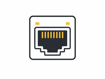 Illustration of an Ethernet network port with yellow highlights.