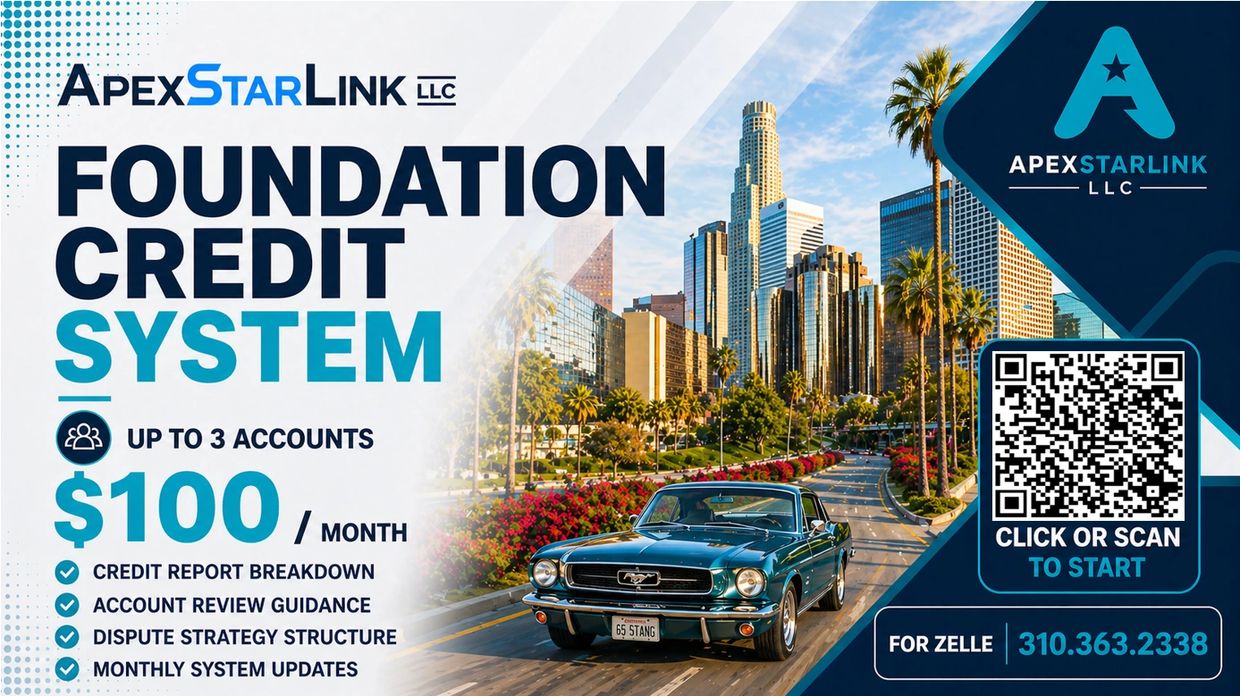 A promotional image for Apex StarLink's Foundation Credit System offering $100 monthly for up to 3 accounts.