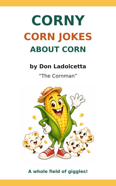 Cover of a book titled 'Corny Corn Jokes About Corn' by Don Ladolcetta.
