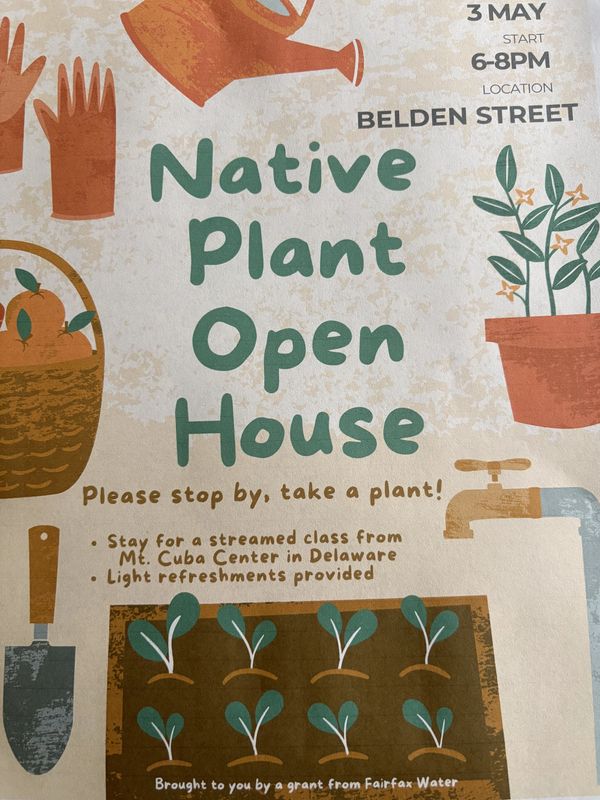 Flyer for Native Plant Open House with gardening illustrations and event details.