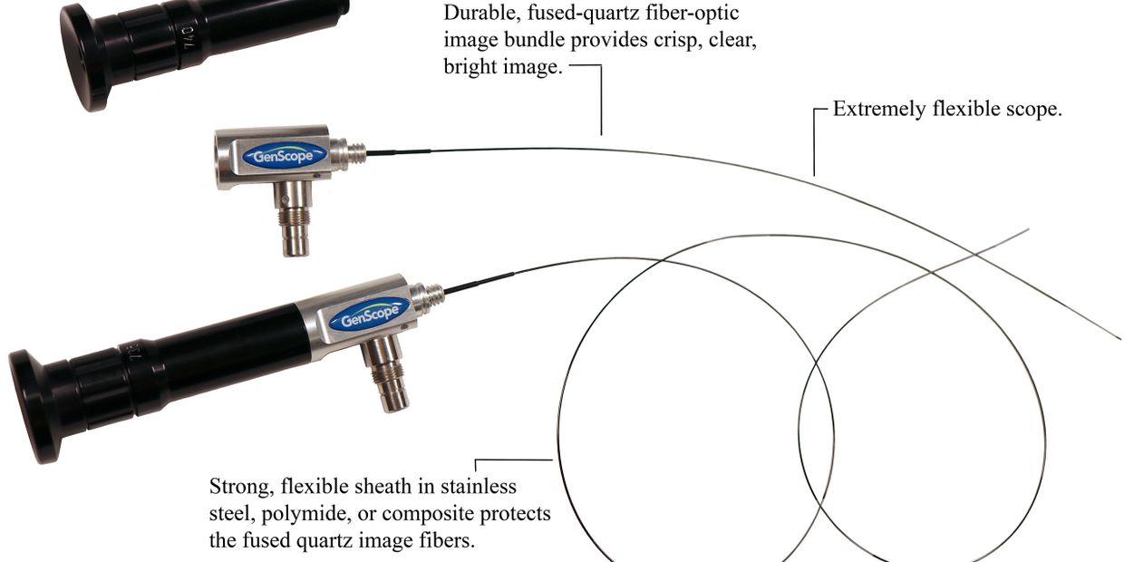 Two MicroFlex GenScope Borescopes - one with eyepiece attached - and unattached eye piece