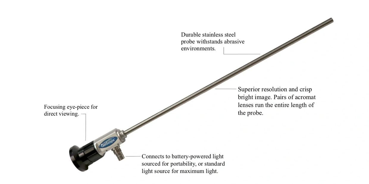 Heavy Duty Rigid Borescope by GenScope. Crisp, high-resolution image with little distoration.